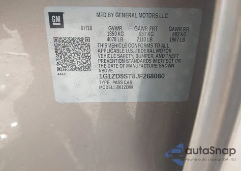 2018 Chevrolet Malibu Lt z USA, uszkodzony, nr VIN 1G1ZD5ST8JF268060